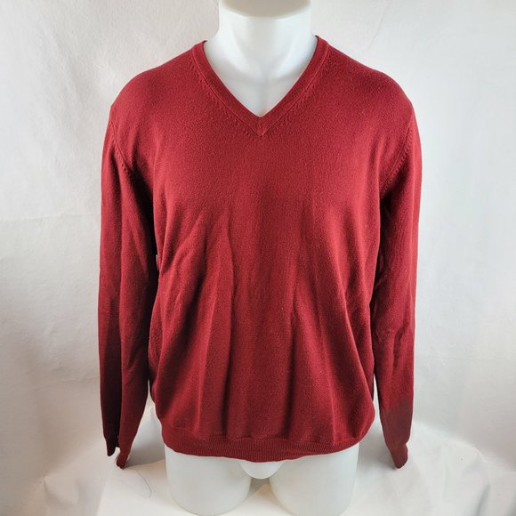 Brooks Brothers 346 Sweater Mens Large Red V Neck Pullover Merino Wool Stretch - Picture 1 of 7